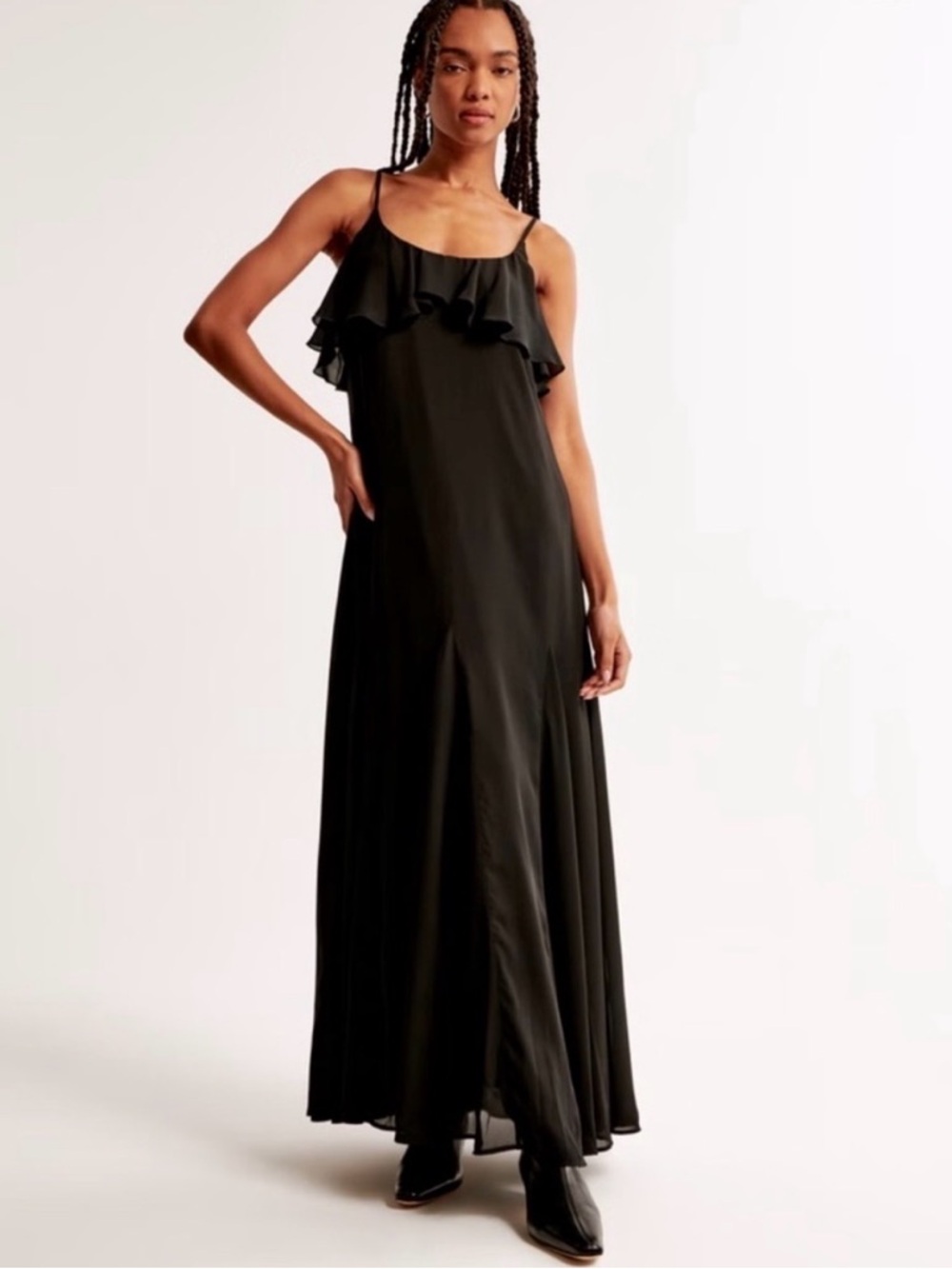 Abercrombie & Fitch Black Ruffle Maxi Dress
